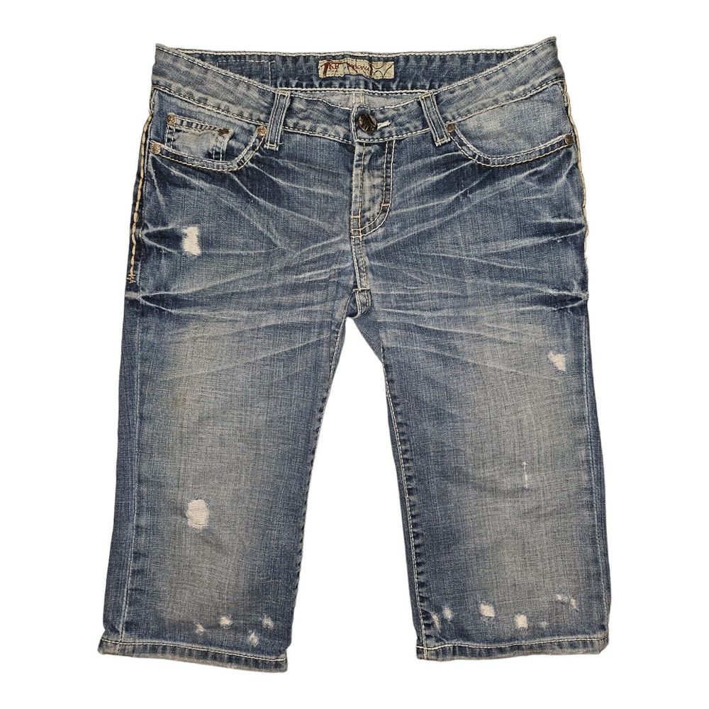 BKE Sabrina Shorts Women's 26 Bermuda Low Rise Blue Denim Embroidered Distressed - Picture 1 of 10